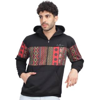 BULLMER Geometric Print Hoodie with Kangaroo Pocket at Just Rs.600